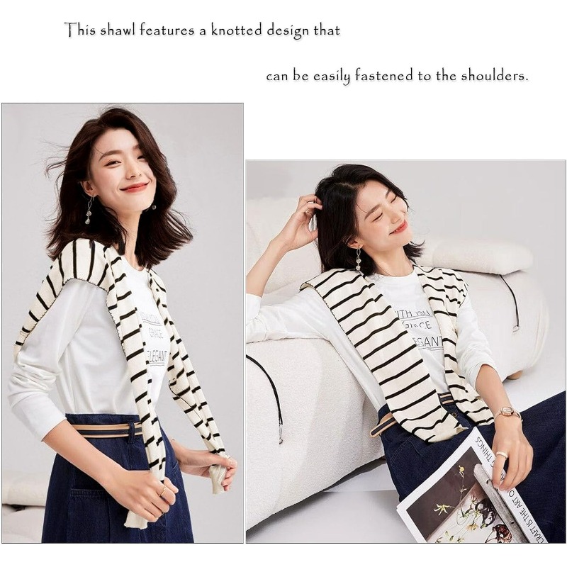 Knitted Striped Shawl Wrap Hig - Travel Accessories Neck 评论和价格