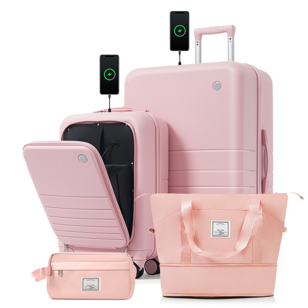 4-Piece Luggage Set with USB C - Toiletry Bag Tsa 评论和价格