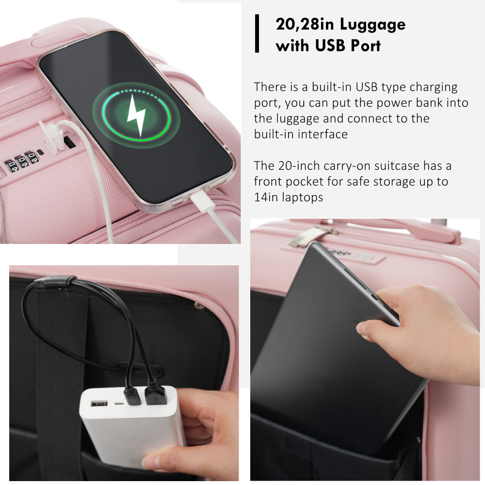 4-Piece Luggage Set with USB C - Toiletry Bag Tsa 评论和价格