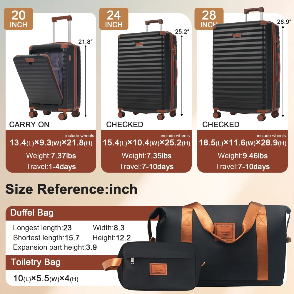 Luggage Sets 5 Piece with Fron - Toiletry Bag Tsa 评论和价格