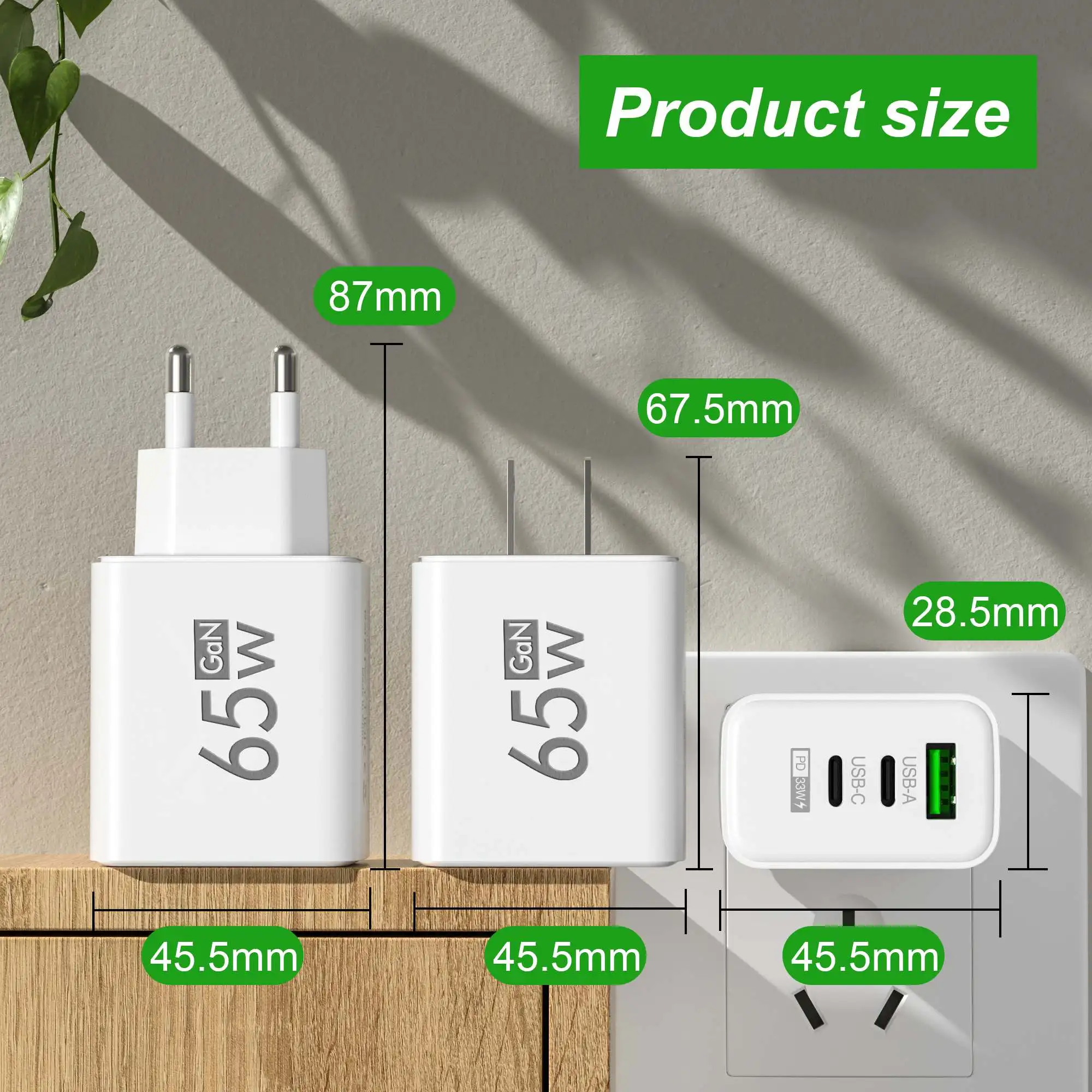 Foldable 65W GaN 3‑Port USB‑C  - Travel Accessories Iphone 评论和价格